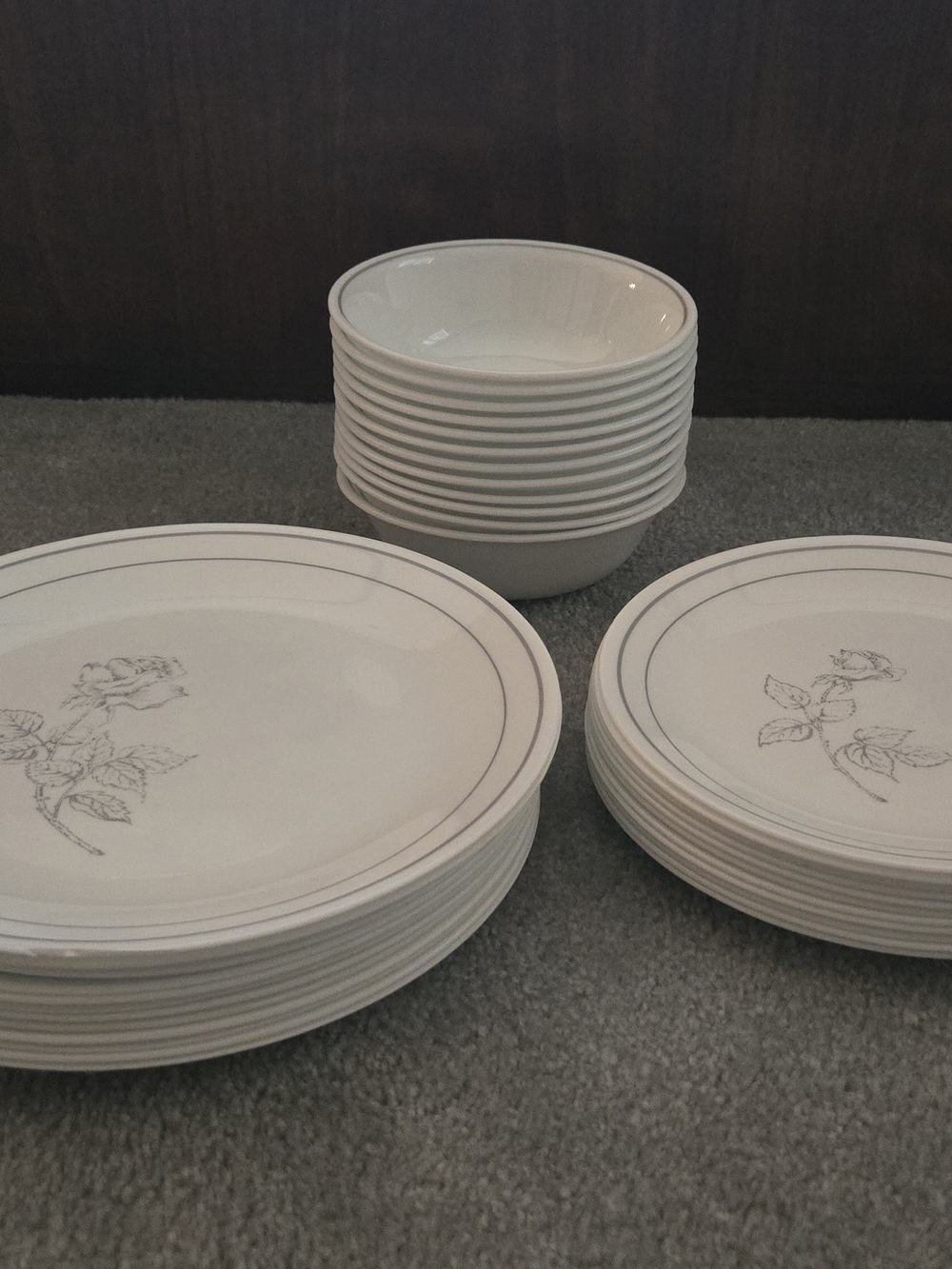 Corelle Vintage Silver Rose Pattern Dishes